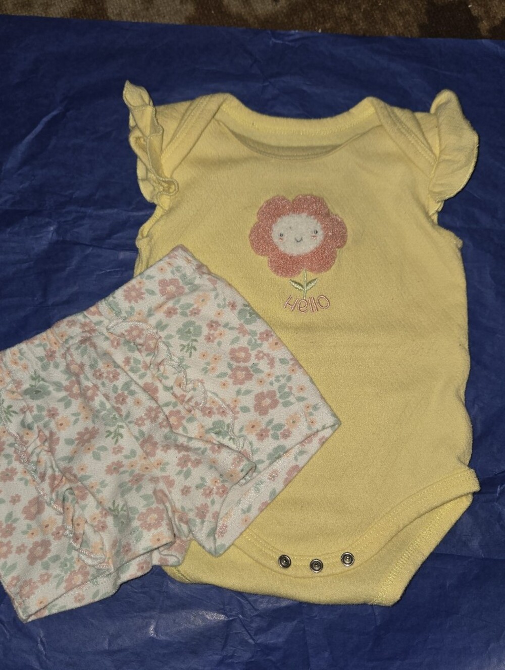 Yellow Floral AppliquΓ© Baby Bodysuit and Shorts Set